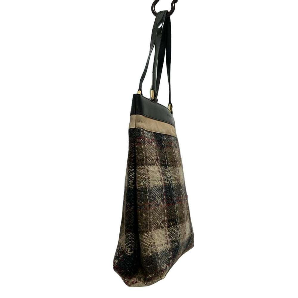 Burberry Plaid Pattern Wool Leather Shoulder Bag … - image 2